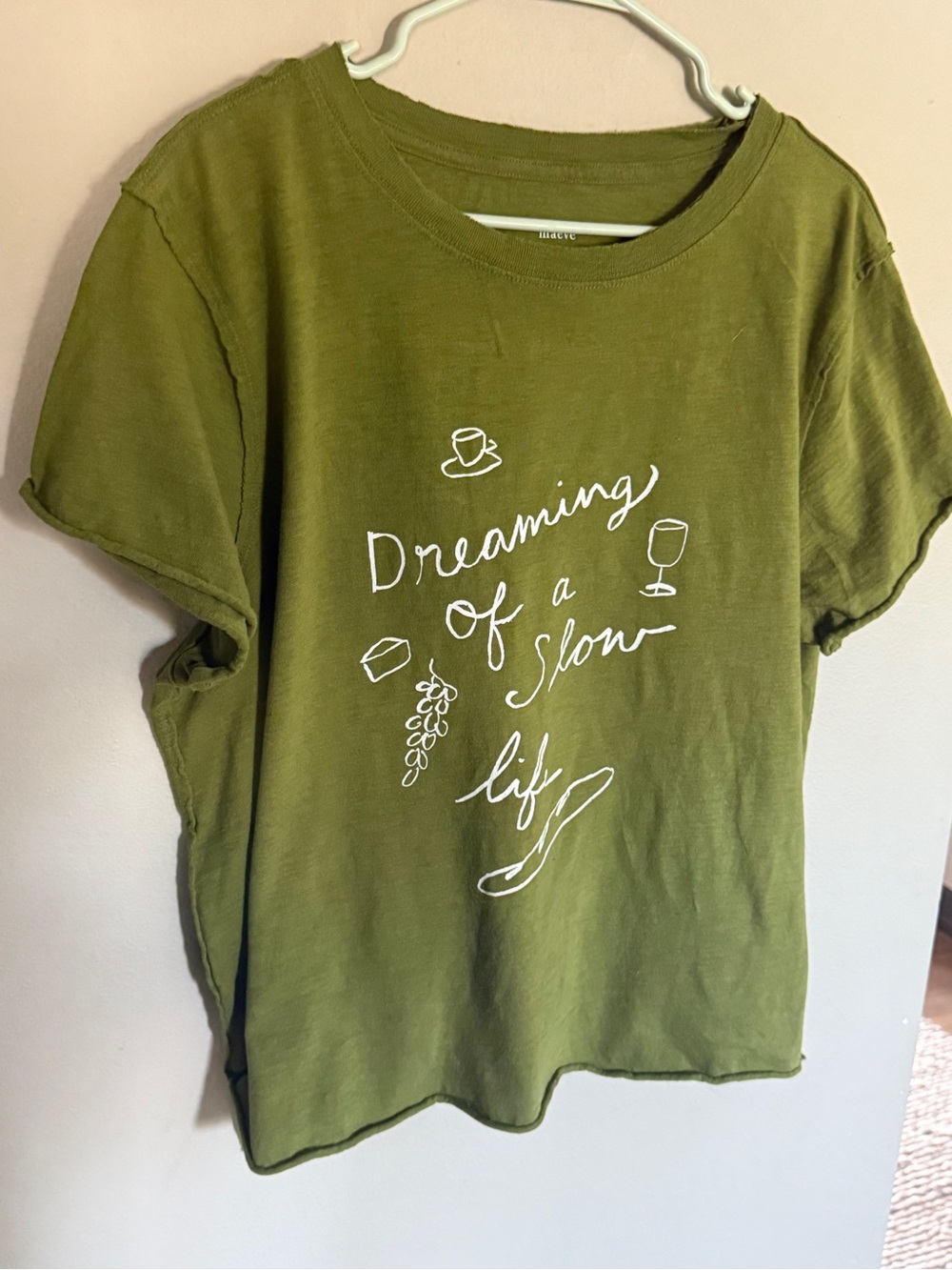 Anthropologie Olive Green 'Dreaming of a Slow Life' Short Sleeve Tee